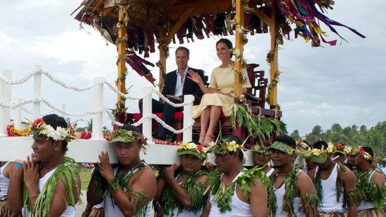William and Kate pictured during a visit to Tuvalu on their 2012 South Pacific tour to mark the Queen&#39;s diamond jubilee