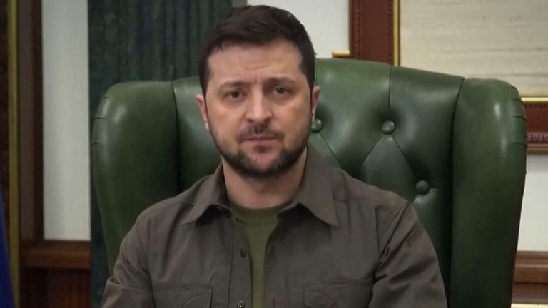 Speaking in a recorded address, Ukrainian President Volodymyr Zelenskyy says &#34;the heart breaks&#34; at reports of the Russian military shooting civilians in a bread line in Chernihiv, and the bombing of a theatre in Mariupol being used as a shelter by civilians.