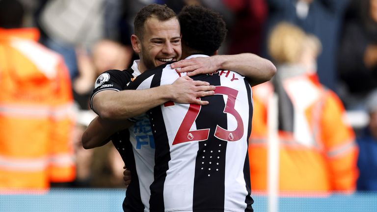 Newcastle United's Ryan Fraser (left) celebrates scoring their side's first goal of the game