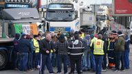 Hauliers and truckers near to Dublin Port in a protest over spiralling fuel costs