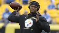 Nov 14, 2021; Pittsburgh, Pennsylvania, USA; Pittsburgh Steelers quarterback Dwayne Haskins (3) warms up before he game against the Detroit Lions at Heinz Field. Mandatory Credit: Charles LeClaire-USA TODAY Sports