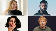Clockwise from top left: Adele, Dave, Ed Sheeran and Raye are all nominated for Ivor Novello awards. Pics:
