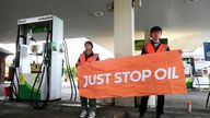 Just Stop Oil protest
Handout photo issued by Just Stop Oil of campaigners staging a protest in the BP petrol garage at the Clacket Lane services on the M25 in Westerham, Kent. Picture date: Thursday April 28, 2022.