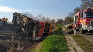 A derailed train is seen at a scene of an accident where a pick-up truck crashed into a train in Mindszent, Hungary, April 5, 2022. Police.hu/Handout via REUTERS ATTENTION EDITORS - THIS IMAGE HAS BEEN SUPPLIED BY A THIRD PARTY. NO RESALES. NO ARCHIVES
