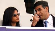 Chancellor of the Exchequer Rishi Sunak alongside his wife Akshata Murthy in the stands during day one of the cinch Second Test match at Lord&#39;s, London. Picture date: Thursday August 12, 2021.