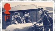 stamp showing the women&#39;s royal naval service, as part of their new set of stamps that is being issued in tribute to women&#39;s vital contribution during the Second World War.