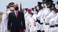 The Earl of Wessex inspects a guard of honour after arriving at VC Bird International Airport, Antigua and Barbuda, as he continue his visit to the Caribbean, to mark the Queen&#39;s Platinum Jubilee. Picture date: Monday April 25, 2022.

