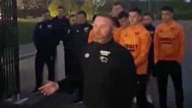 Rooney's rousing speech to Derby fans in front of players