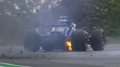 Albon's tyre catches fire and explodes!