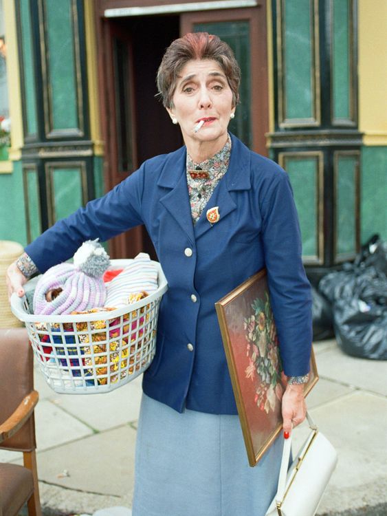 The cast of EastEnders on set. June Brown as Dot Cotton. 28th June 1991. - Image ID: 2J2MTNE (RM)