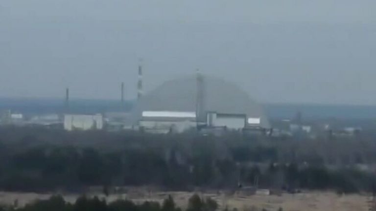 Ukraine&#39;s state-run nuclear power company said the footage shows trenches dug by Russian forces in the exclusion zone.