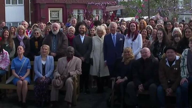 The Prince of Wales and Duchess of Cornwall visited the set of EastEnders as they were filming a special episode celebrating the Queen&#39;s jubilee.