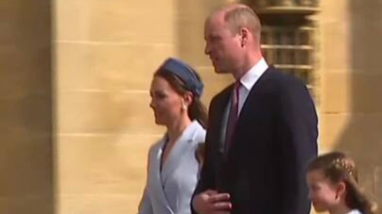 The Duke and Duchess of Cambridge are at St George&#39;s Chapel in Windsor for  an Easter service led by the Archbishop Justin Welby.