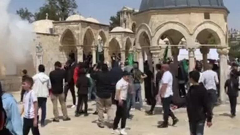 The Al-Aqsa Mosque in Jerusalem was stormed by Israeli police in full riot gear after tensions rose when Palestinian youths started to throw rocks at a gate where the police were stationed.
