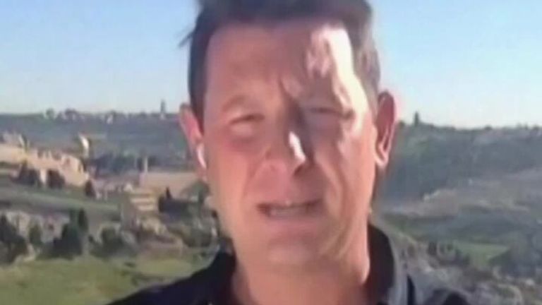 Bangs heard behind Sky presenter Ali Bunkall after police and crowds clash in Jerusalem.