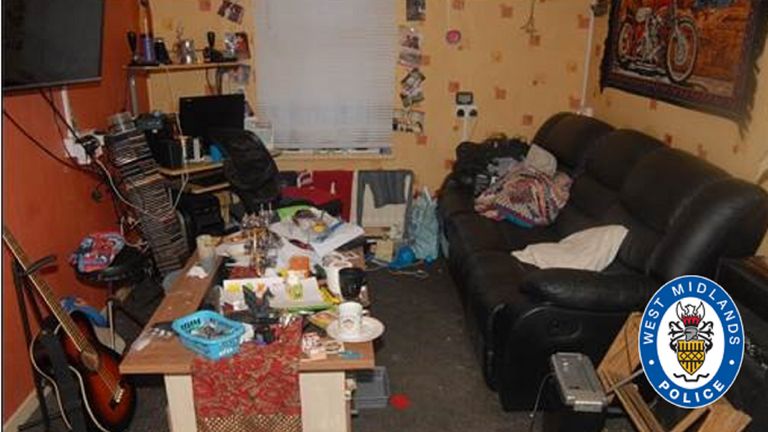 Undated handout photo issued by West Midlands Police of the living room at the property of drug user Laura Heath who allegedly has unlawfully killed Hakeem Hussain through gross negligence, after using his inhaler to smoke drugs. Issue date: Tuesday April 5, 2022.
