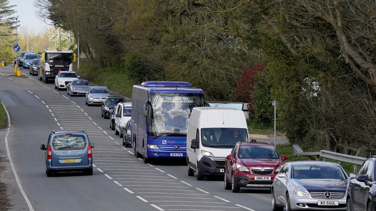 heavy traffic on A20, near Ashford in Kent like drivers search avoid Operation Brock on M20, as cargo delays continue in the port of Dover, in Kent where the P&O ferry services remain suspended after the company laid off 800 employees without notice.  Photo date: Thursday, April 7, 2022

