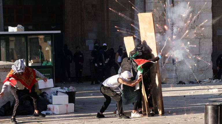 Palestinians clashed with Israeli security forces at the Al-Aqsa compound