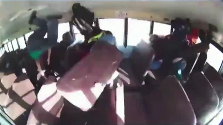 Albuquerque have released footage of an incident on 23 February where a school bus was hit by a driver who investigators say was driving. Some 23 children students were on board - seven went to hospital and two were severely injured.