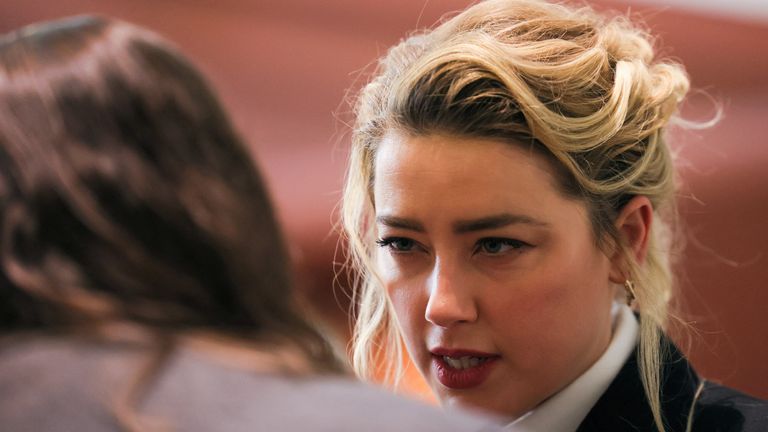 Actor Amber Heard speaks during Johnny Depp&#39;s defamation trial against her at the Fairfax County Circuit Courthouse in Fairfax, Virginia, U.S., April 13, 2022. REUTERS/Evelyn Hockstein/Pool
