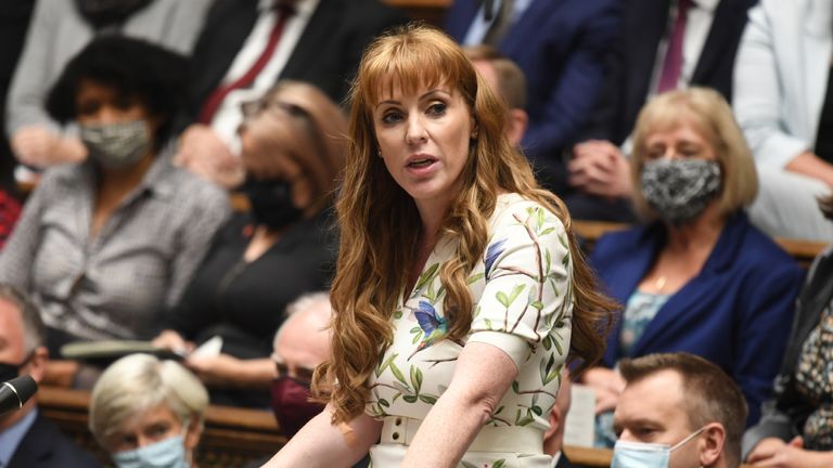 Handout photo issued by UK Parliament of Deputy Labour leader Angela Rayner during Prime Minister&#39;s Questions at the House of Commons, London. Issue date: Wednesday September 22, 2021.