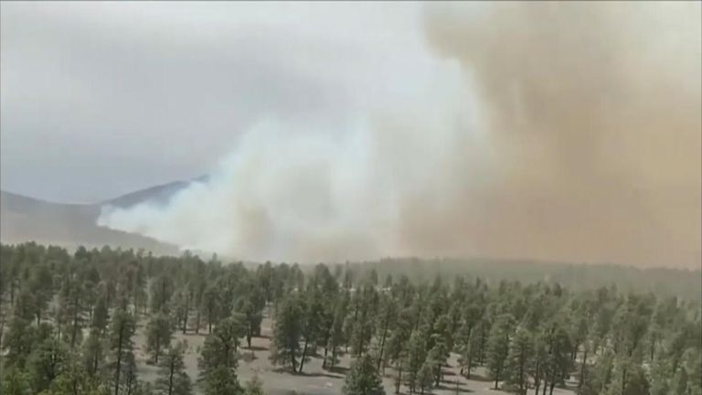 Smoke from the wildfire seen over the outskirts of Flagstaff, Arizona