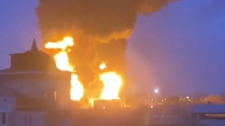 Huge fire rages at oil depot in Russia