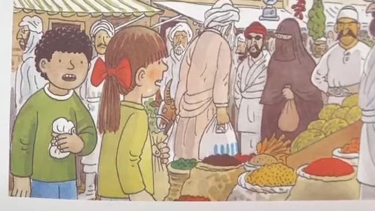 The book illustrated people wearing turbans and hiqabs 