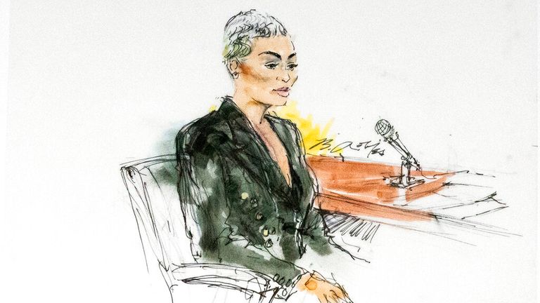 In this courtroom artist sketch, former reality television star Blac Chyna sits in court in Los Angeles