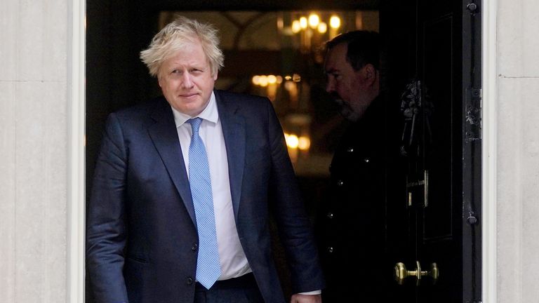 Prime Minister Boris Johnson exits 10 Downing Street, London, to greet the Prime Minister of Kurdistan, Masrour Barzani, ahead of talks. Picture date: Tuesday April 19, 2022.