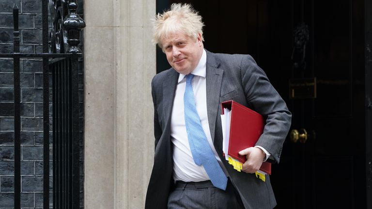 Prime Minister Boris Johnson leaves 10 Downing Street, London, to attend Prime Minister&#39;s Questions at the Houses of Parliament. Picture date: Wednesday April 27, 2022.
