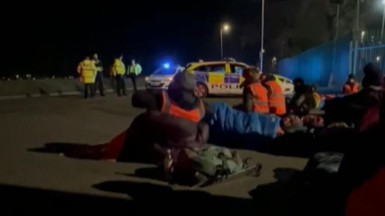 Demonstrators slept outside the Buncefield oil terminal in Hertfordshire overnight