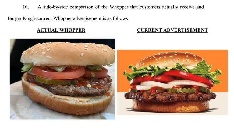 Actual Burger
Images taken from court documents re:Four fast-food fans have sued Burger King, alleging in a class action complaint that the international chain’s misleading advertisements cheated them out of the burgers they thought they were getting.
Copyright:U.S. District Court, Southern Florida
Floridahttps://s3.documentcloud.org/documents/21573338/coleman-v-burger-king-complaint.pdf