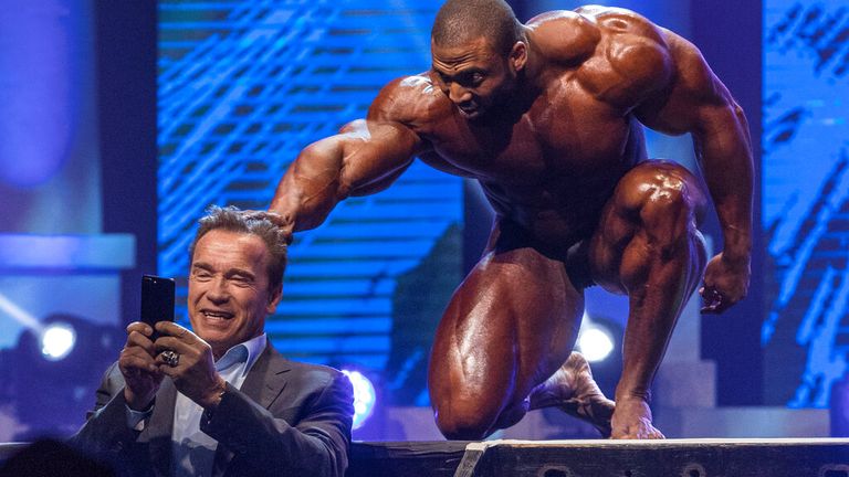 McMillan poses for a selfie with Schwarzenegger at the 2017 Arnold Classic Pic: AP 