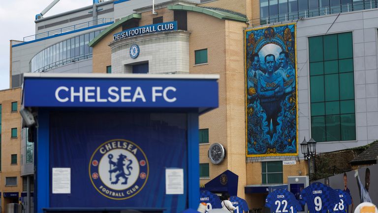 Views outside Chelsea FC after Britain imposed sanctions on its Russian owner, Roman Abramovich
