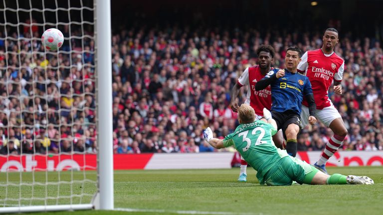 Cristiano Ronaldo scores for Manchester United against Arsenal