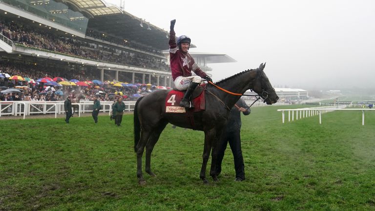 Jack Kennedy celebrates after winning the Glenfarclas Chase on Delta Work during day two of the Cheltenham Festival at Cheltenham Racecourse. Picture date: Wednesday March 16, 2022.