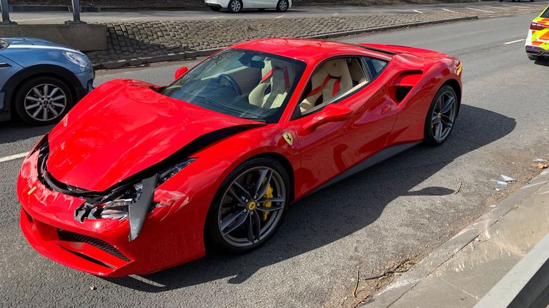 The Ferrari suffered damage to the bonnet. Pic: Derbyshire Roads Policing Unit