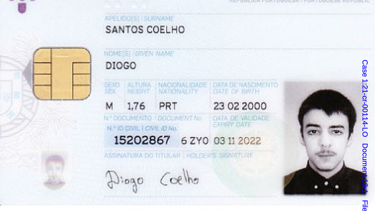 An image of Diogo Santos Coelho&#39;s citizen card was attached as an exhibit to the US indictment.