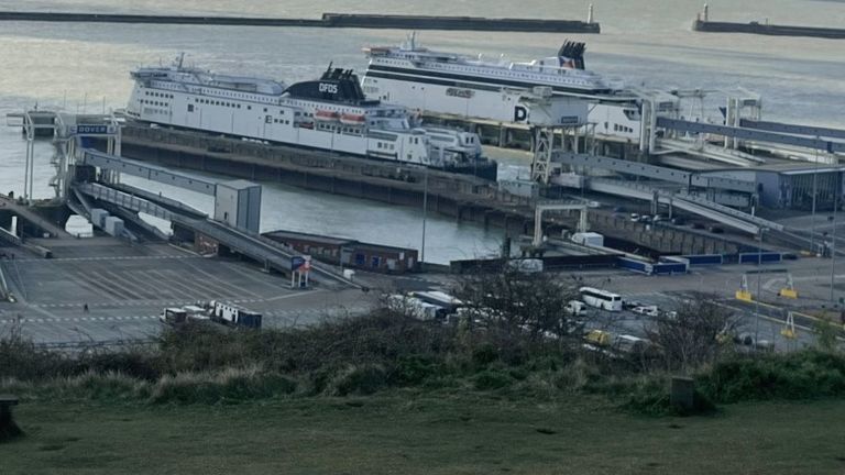 Ferries at the Port of Dover pictured this morning