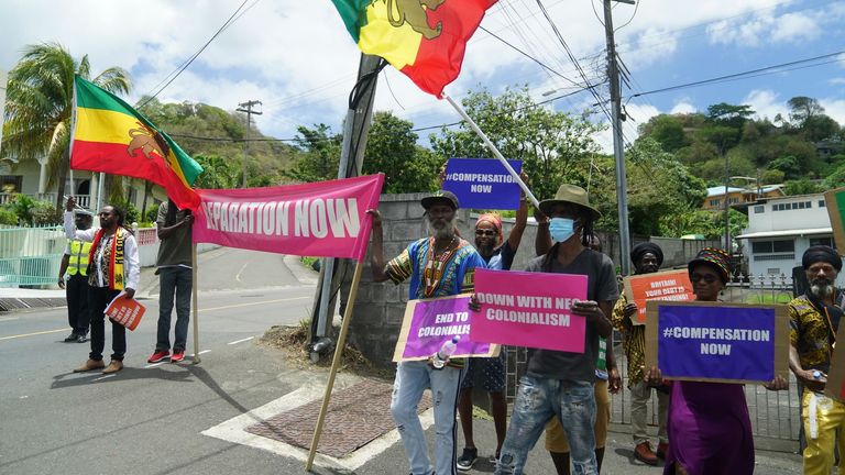 Protesters outside Government House in St Vincent and the Grenadines