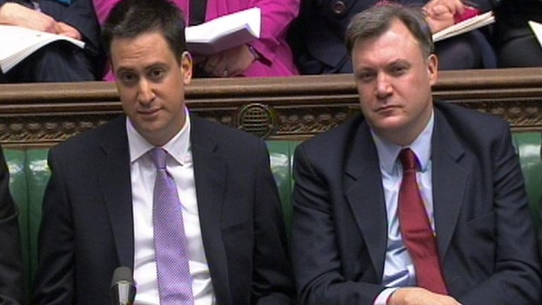 Labour leader and shadow chancellor on the front opposition benches in February 2011