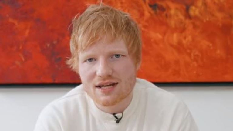 Ed Sheern reactions to his copyright win in a twitter video. Pic: Ed Sheeran HQ