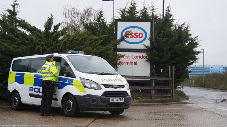 Police have attended the protests at the oil facility near Heathrow