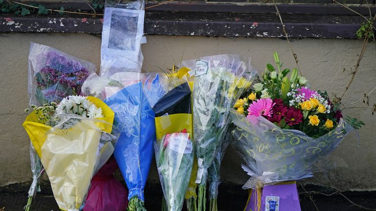 Flowers at the scene in Cartron Heights, Sligo, Ireland, following the death of Aidan Moffitt, who was in his early 40s. Picture date: Wednesday April 13, 2022.
