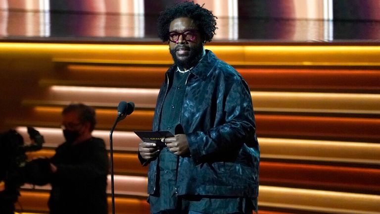 Questlove presents the award for song of the year at the Grammy Awards in Las Vegas. Pic: AP Photo/Chris Pizzello
