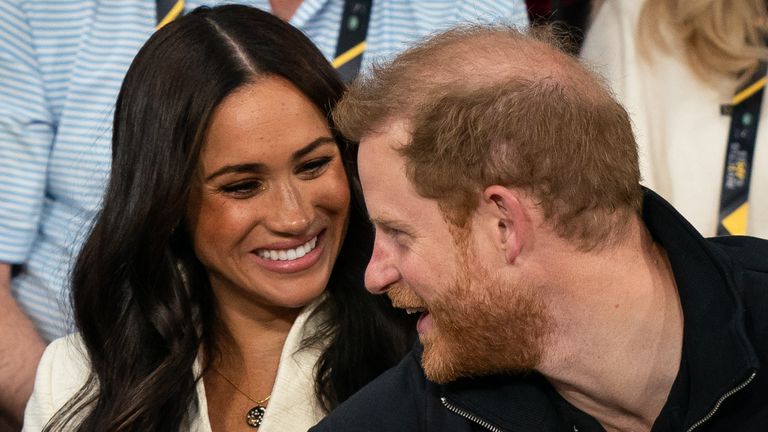 The Duke and Duchess of Sussex attending the Invictus Games sitting volleyball event in the Invictus Games Stadium, at Zuiderpark the Hague, Netherlands. Picture date: Sunday April 17, 2022.
