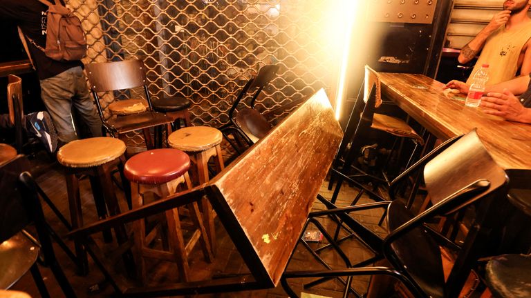 A seat of a bar at the scene of the fatal shooting attack