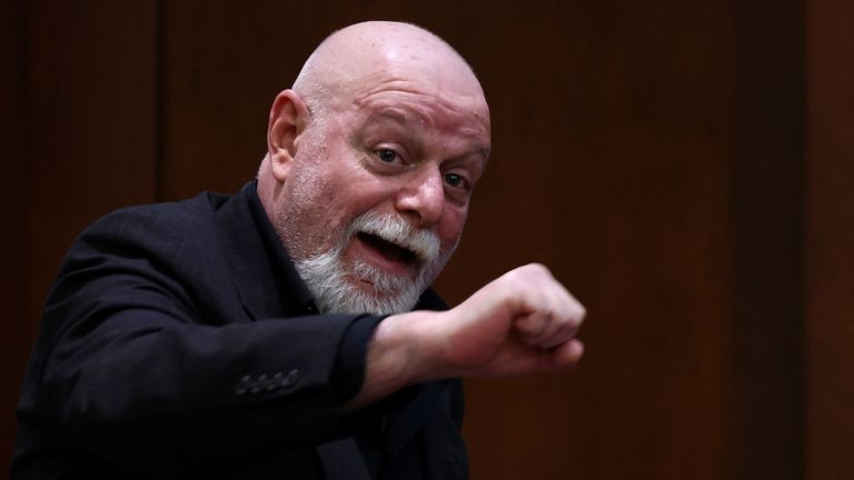 Isaac Baruch gestures as he testifies during Johnny Depp&#39;s defamation trial against his ex-wife Amber Heard at the Fairfax County Circuit Courthouse in Fairfax, Virginia, U.S., April 13, 2022. REUTERS/Evelyn Hockstein/Pool
