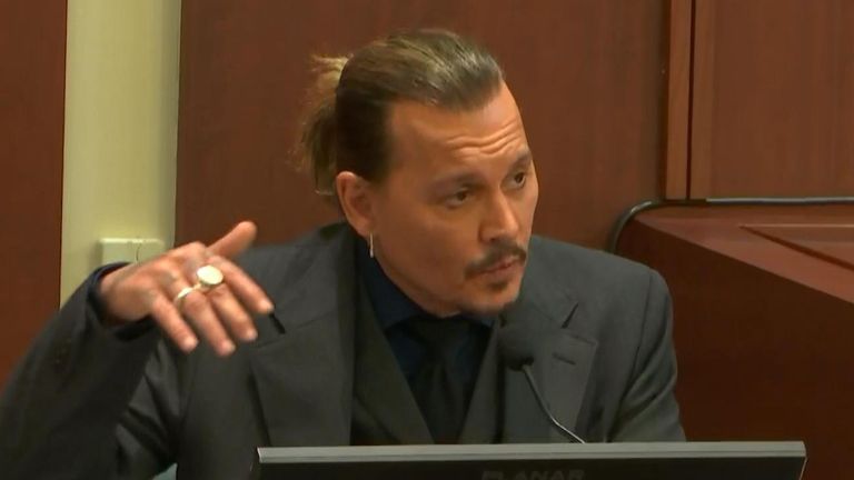 Actor Johnny Depp was questioned about his severed by Amber Heard&#39;s lawyers as he sues his ex-wife. Depp says heard threw a bottle at him, Hears says Depp cut his finger himself.
